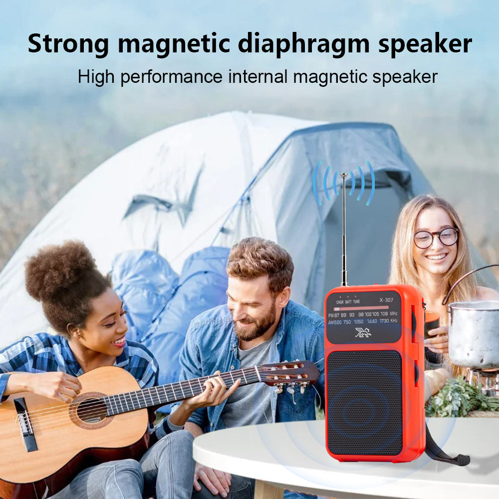 Mini Portable AM FM Radio Receiver with Telescopic Antenna Speaker and Flashlight for Home Travel（red）