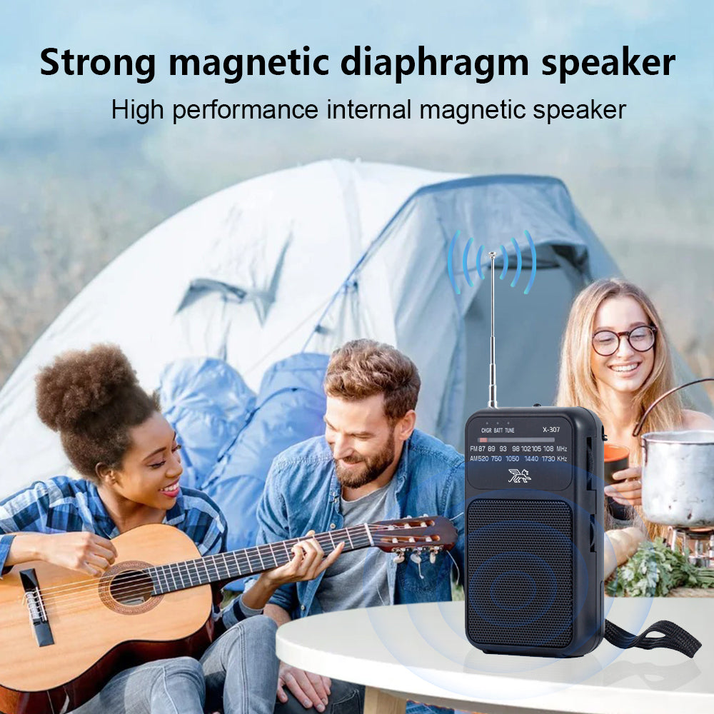 Mini Portable Amplitude Modulation and Frequency Modulation Radio Receiver with Telescopic Antenna Speaker and Flashlight for Home Travel