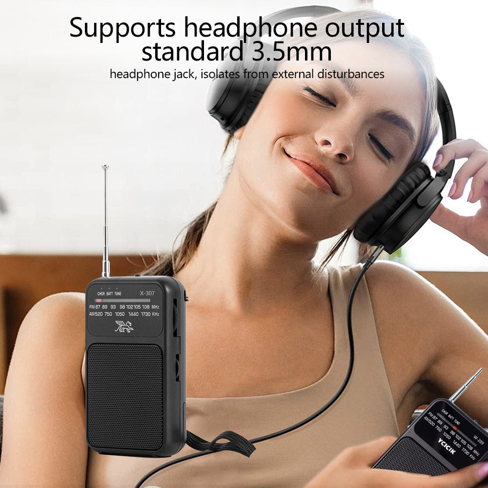 Mini Portable Amplitude Modulation and Frequency Modulation Radio Receiver with Telescopic Antenna Speaker and Flashlight for Home Travel