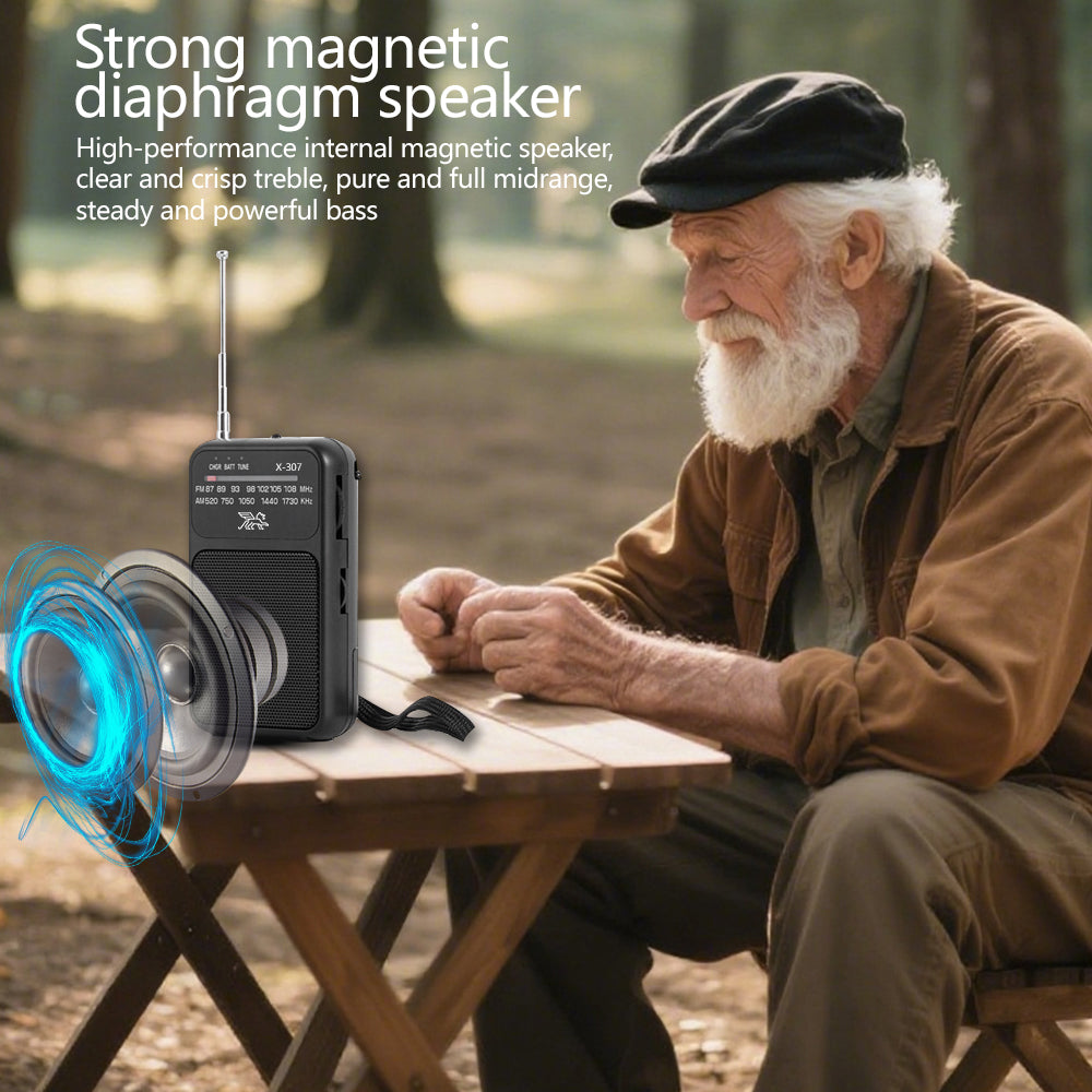 Mini Portable Amplitude Modulation and Frequency Modulation Radio Receiver with Telescopic Antenna Speaker and Flashlight for Home Travel