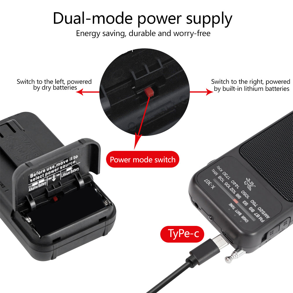 Mini Portable Amplitude Modulation and Frequency Modulation Radio Receiver with Telescopic Antenna Speaker and Flashlight for Home Travel