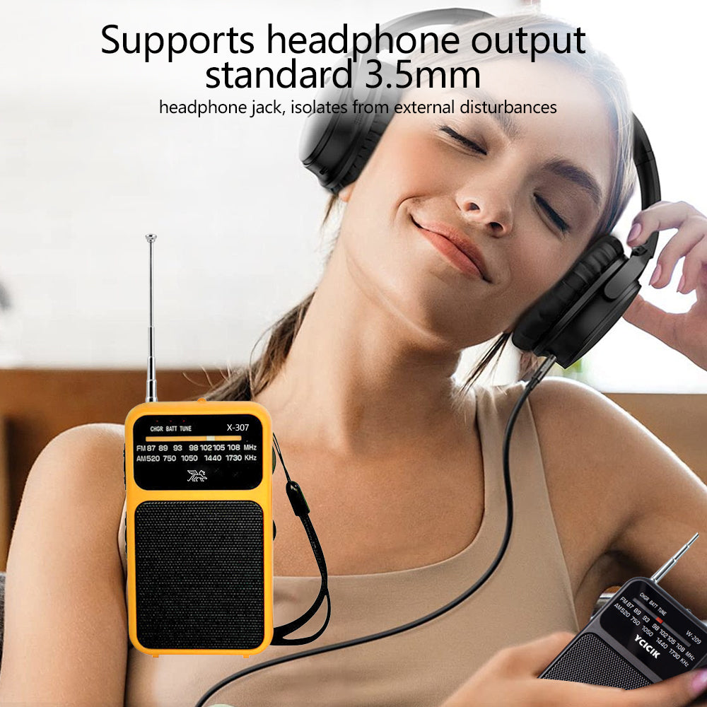 Mini Portable Amplitude Modulation and Frequency Modulation Radio Receiver with Telescopic Antenna Speaker for Home Travel（yellow）