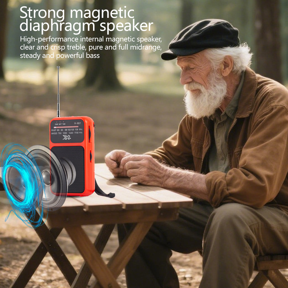 Mini Portable AM FM Radio Receiver with Telescopic Antenna Speaker and Flashlight for Home Travel（red）