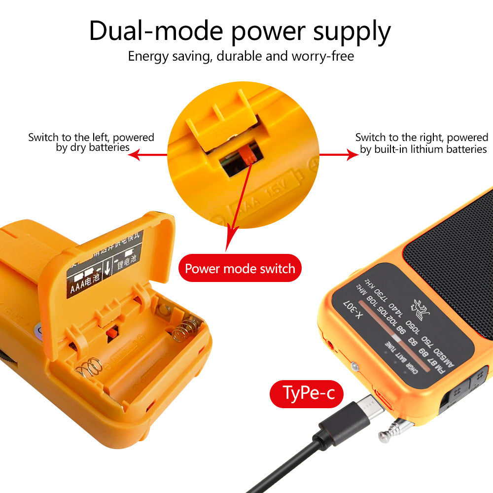 Mini Portable Amplitude Modulation and Frequency Modulation Radio Receiver with Telescopic Antenna Speaker for Home Travel（yellow）