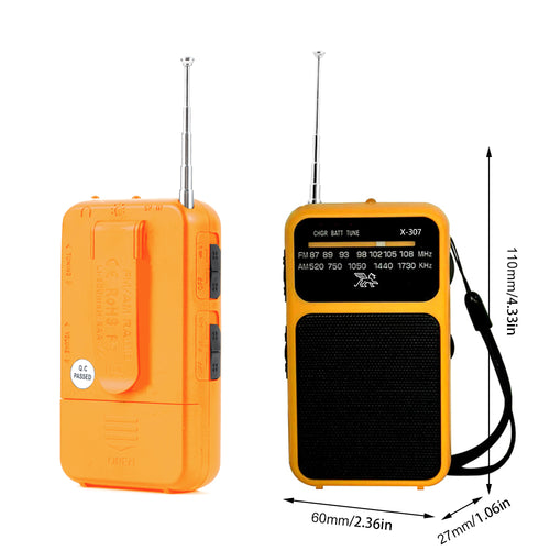 Mini Portable Amplitude Modulation and Frequency Modulation Radio Receiver with Telescopic Antenna Speaker for Home Travel（yellow）